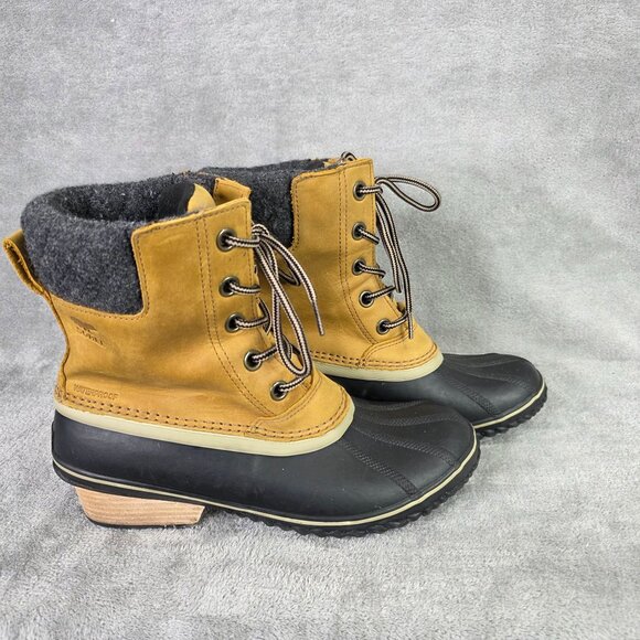 Womens Sorel Khaki & Black Waterproof Lace Up Boots Insulated Rubber Sole 11 - Picture 8 of 9